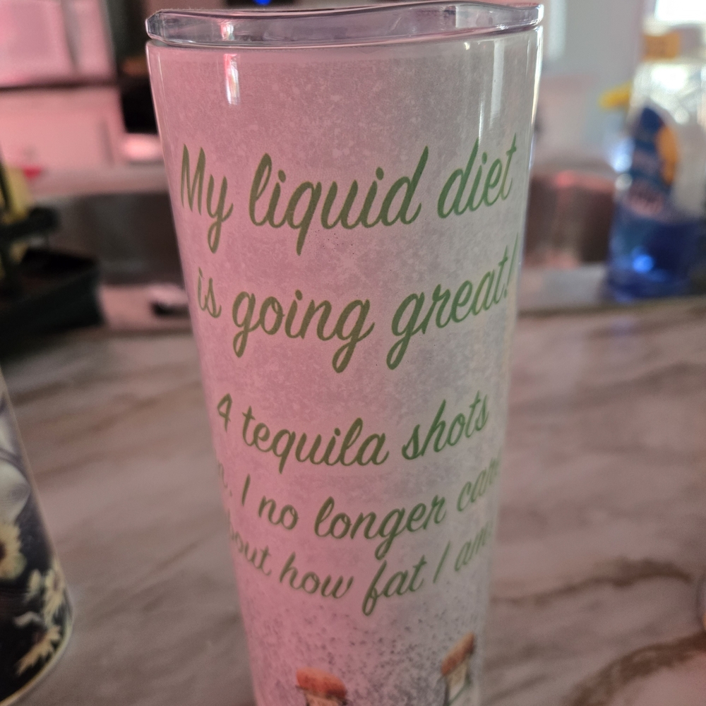Tall Insulated Tumbler with Green Script Text
